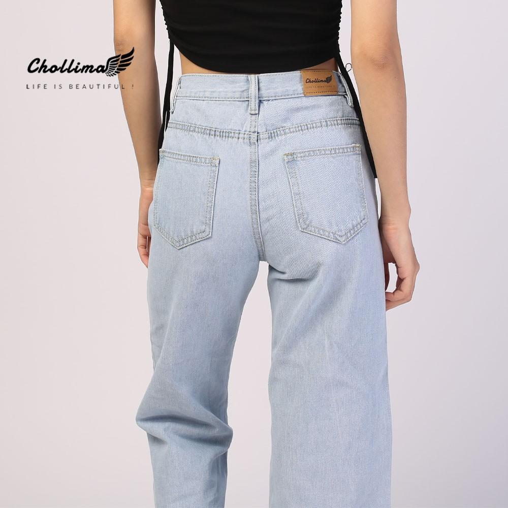 Quần baggy jeans nữ Chollima ống rộng trơn tua lai màu trắng bạc QD014 – quần bò nữ ulzzang