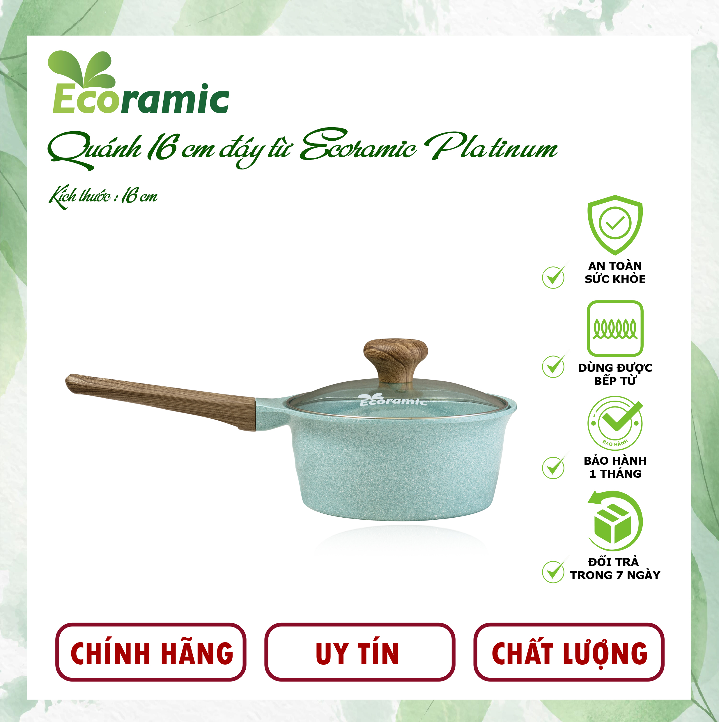 Nồi Chống Dính Ecoramic Platinum Vân Đá Đáy Từ Chính Hãng Cao Cấp, Siêu Bền, Dùng cho mọi loại bếp từ, Bảo hành sản phẩm 2 tháng