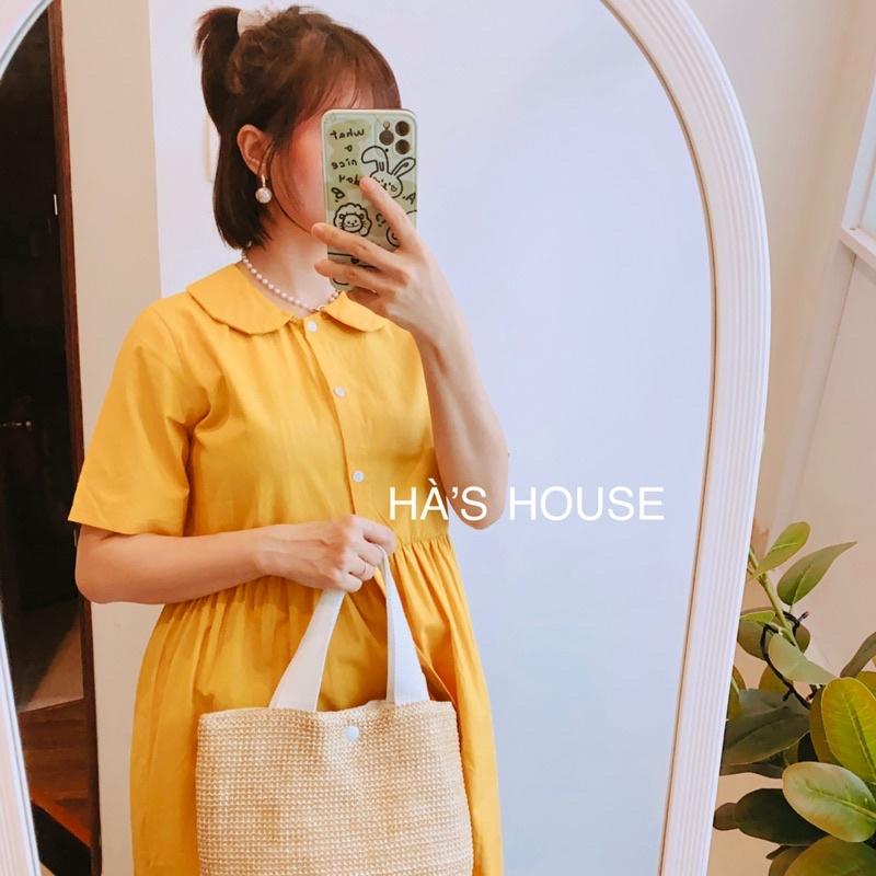 Đầm babydoll cổ sen màu vàng dễ thương