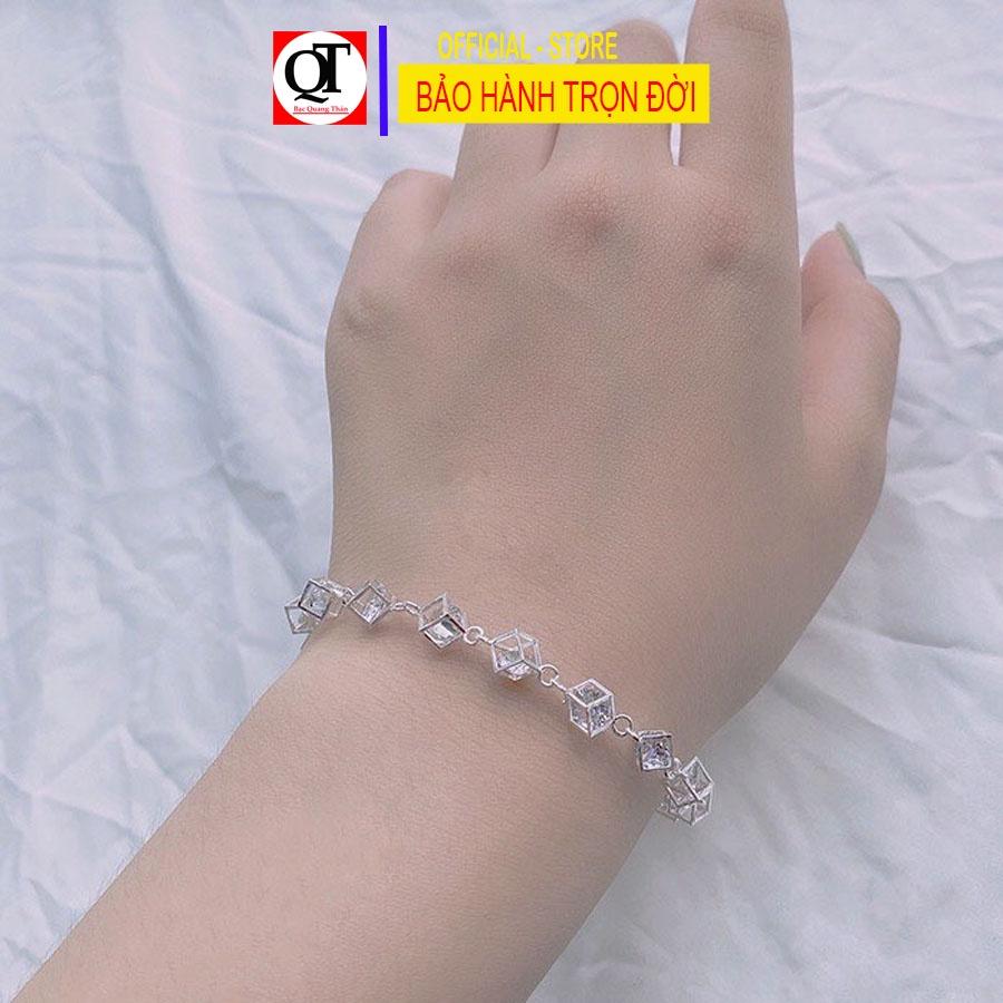 Lắc tay nữ kiểu lắc mềm chuỗi lập phương chất liệu bạc ta đính đá cao cấp trang sức Bạc Quang Thản - QTLTNU11