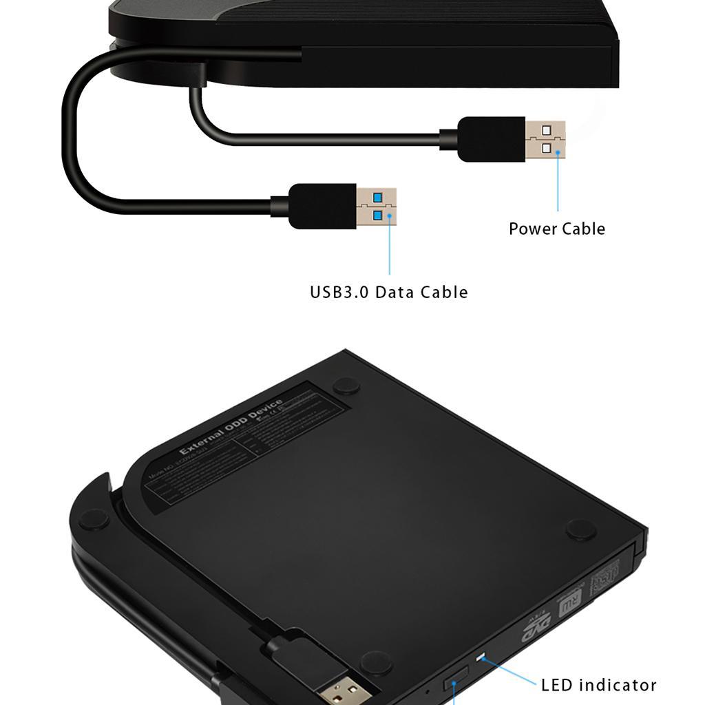 USB3.0 DVD ROM CD ROM Writer Drive Burner Reader External Player for Win 7 8 10 XP, , Black
