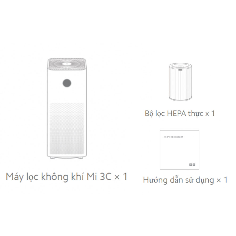 Máy lọc không khí Xiaomi Air Purifier 3C diện tích sử dụng từ 28-48 m2 - Hàng Chính Hãng