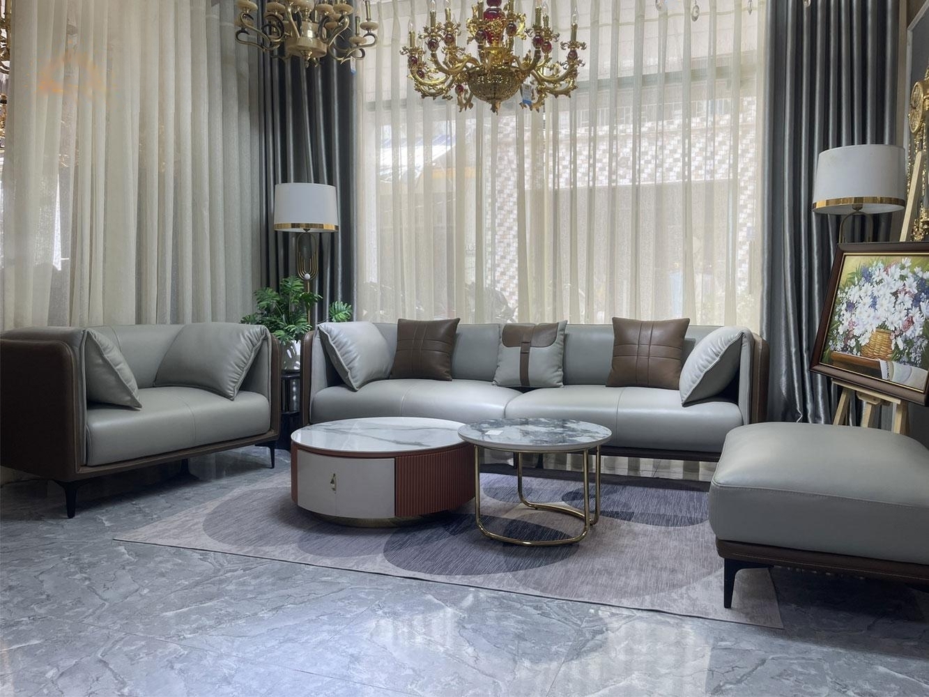 Combo ghế sofa băng da bò Italy Juno sofa màu xám SFBCT11 2m4 /1m2 hàng cao cấp chuẩn da bò nhập khẩu Ý