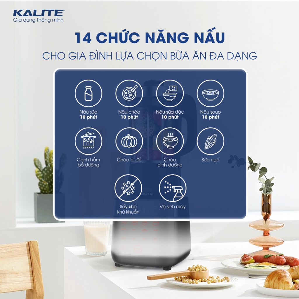 Máy Làm Sữa Hạt Kalite KL990p, 2700W-1.75Lit, Sấy Khô Khử Khuẩn, Chống Tràn Thông Minh, Hàng Chính Hãng