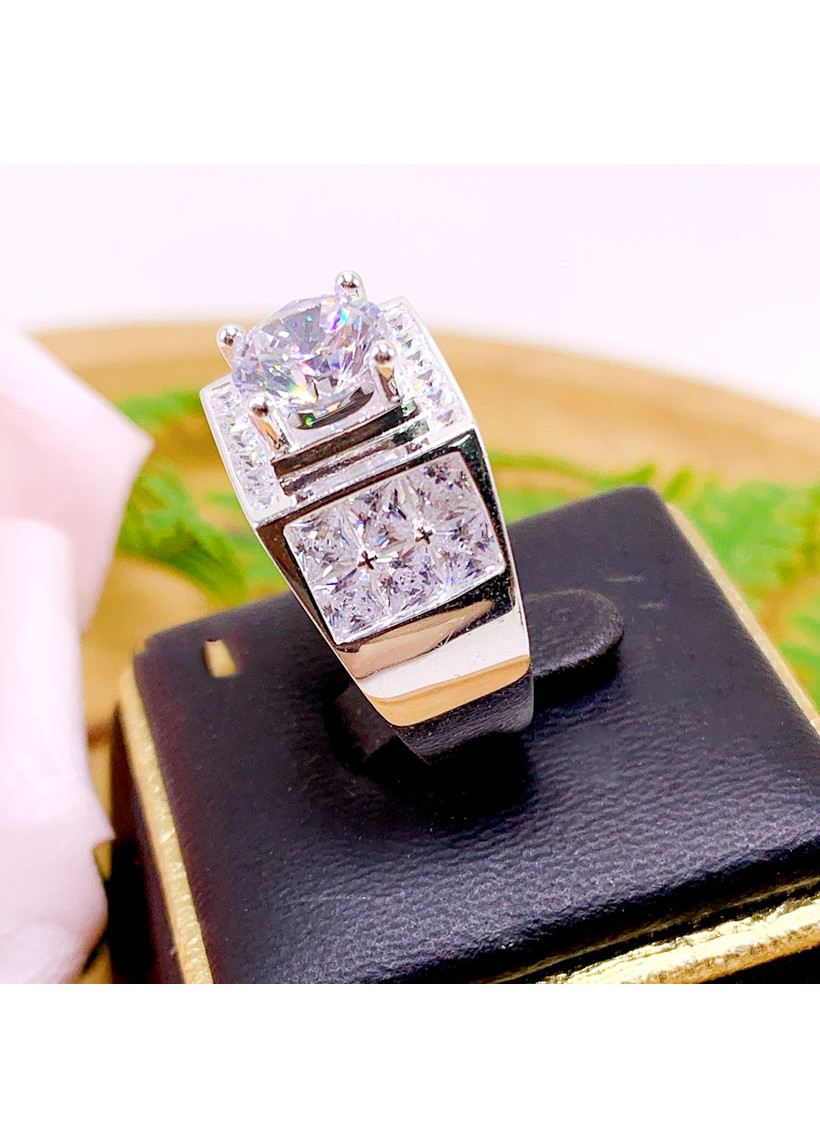 Nhẫn Bạc Nam M223 Kim Tiền Jewelry - Đính Đá Thạch Anh Lấp Lánh - Tặng Kèm Khăn Lau Bạc Chuyên Dụng