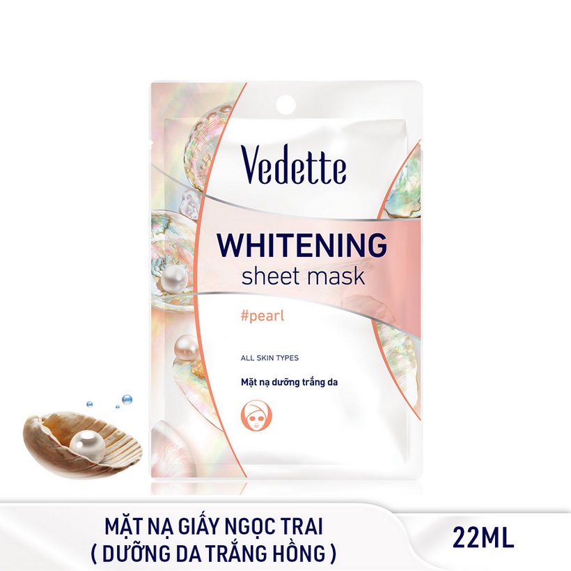 Combo 6 Mặt Nạ Trắng Hồng Tự Nhiên Vedette Whitening Sheet Mask Set (Pearl) 22mlx6