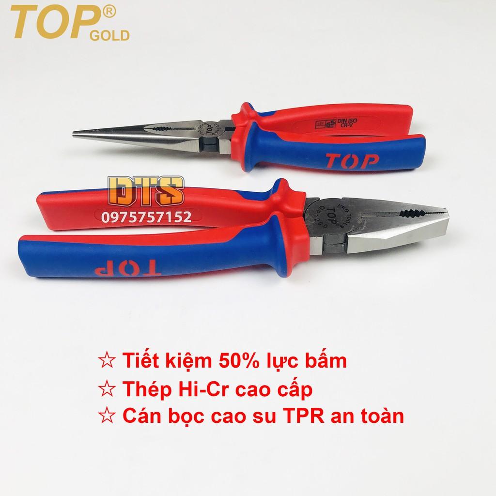 Bộ 2 kìm điện - nhọn trợ lực chuyên nghiệp TOP GOLD 200mm, thép Hi-Cr cao cấp, thiết kế cộng lực tiết kiệm 50% lực