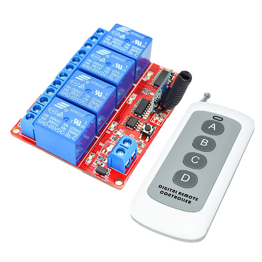 5V 4 Channel Switch Relay Driving Module Board + 4 Key Remote Controller
