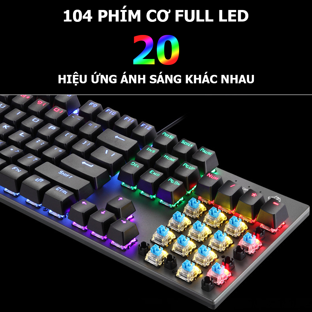 Bàn Phím Cơ Gaming POERMAX K1 Full Size 20 Hiệu Ứng Led- Hàng Chính Hãng