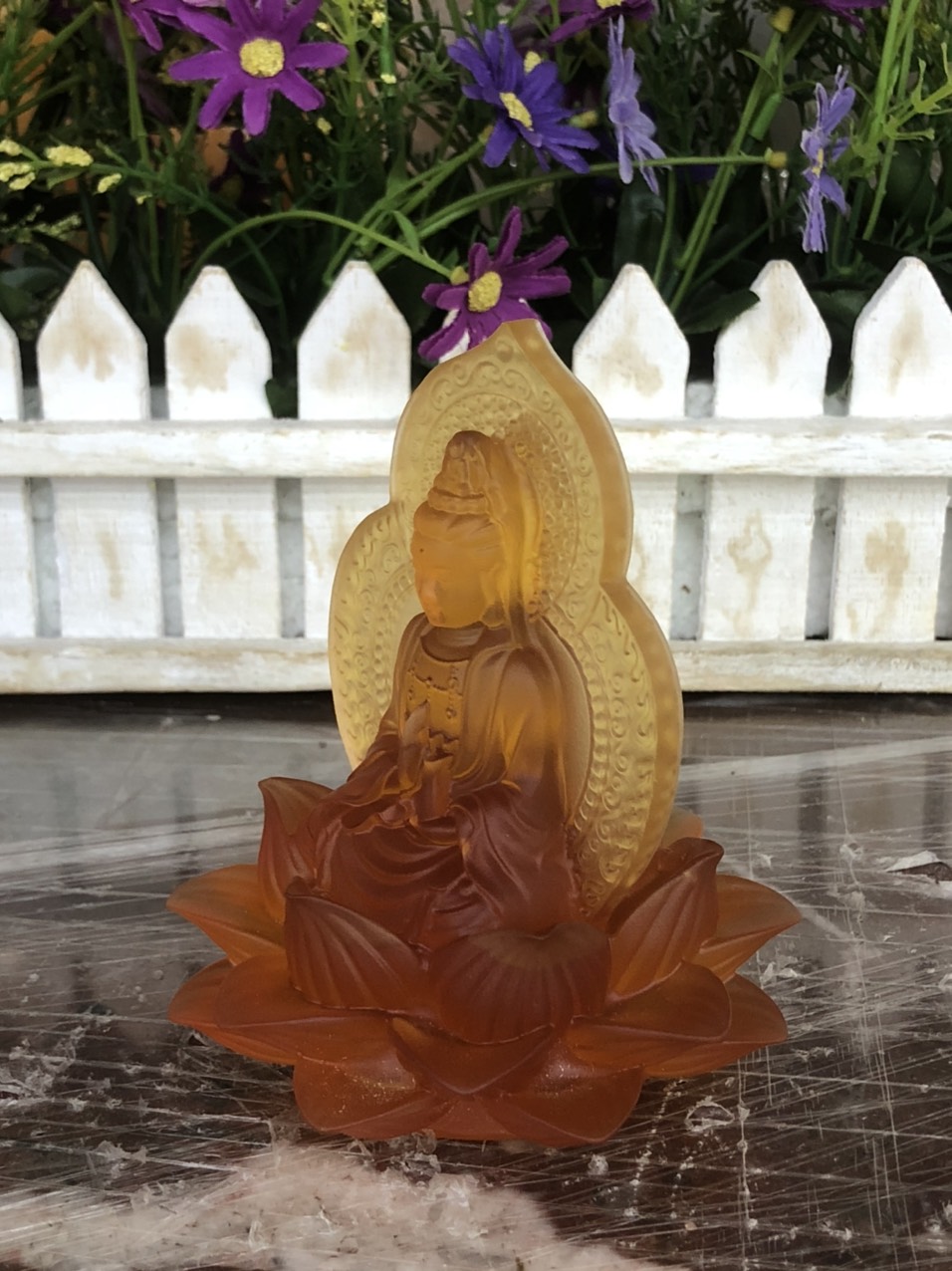 Tượng Phật Quan Thế Âm Bồ Tát 2 mặt đá lưu ly đặt bàn làm việc, xe ôtô - Cao 11 cm