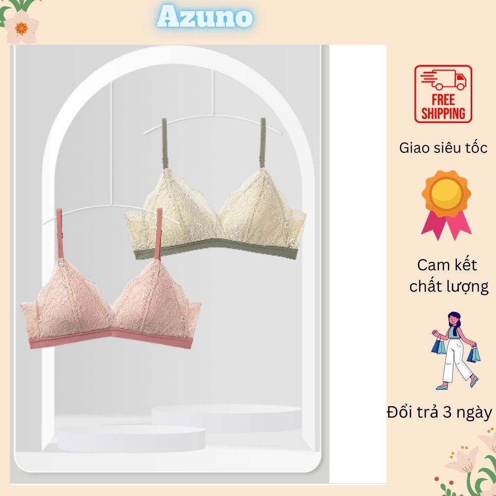 Áo Lót Nữ Không Gọng Viền Ren, Áo Ngực Đệm Mỏng  Hở Lưng Nâng Ngực Cao Cấp Azuno A6915