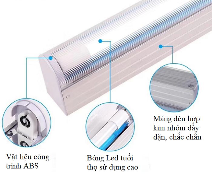 Bộ 5 Máng đèn chống bụi 120cm chất liệu nhôm cao cấp hàng chính hãng