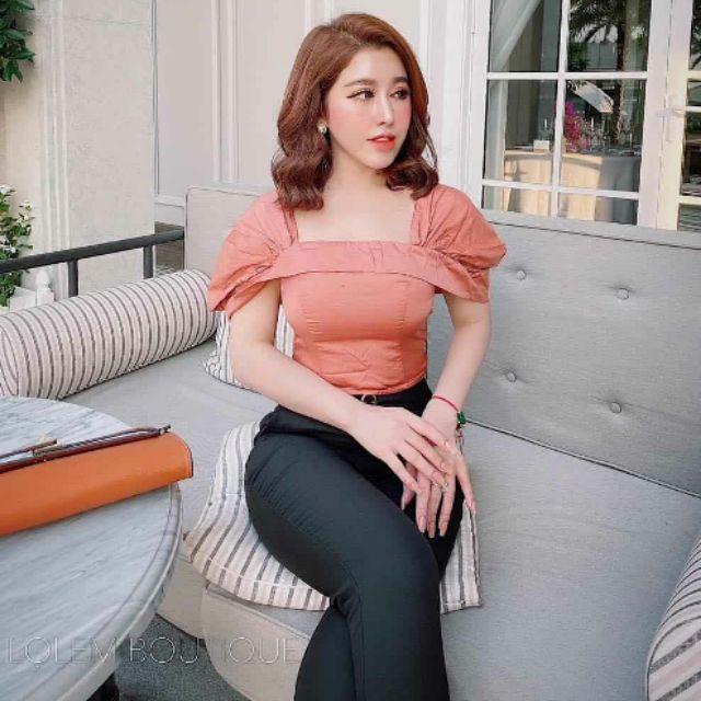 Sét áo tay phồng croptop quần tây