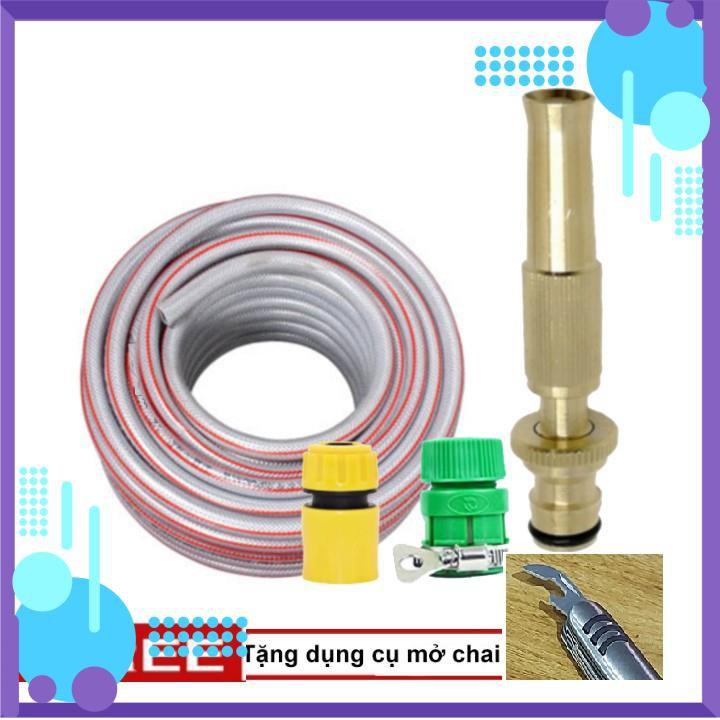 Vòi Xịt️ Bộ dây vòi xịt nước rửa xe, tưới cây , tăng áp 3 lần, loại 20m 206587 cút sập,nối vàng + mở chai