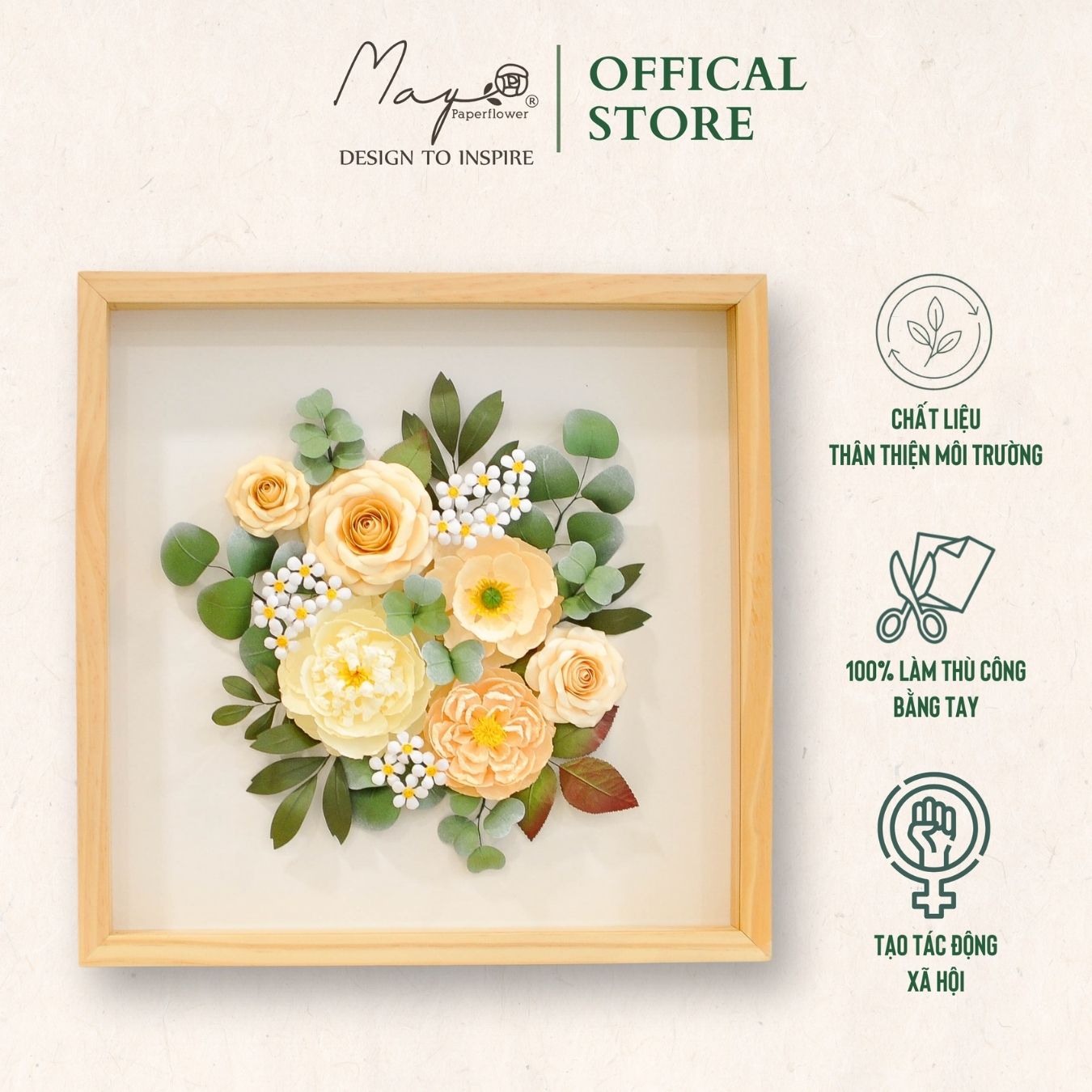 Tranh hoa giấy handmade trang trí cao cấp SNAPSHOT NẮNG MÙA ĐÔNG 40x40 cm - Maypaperflower Hoa giấy nghệ thuật