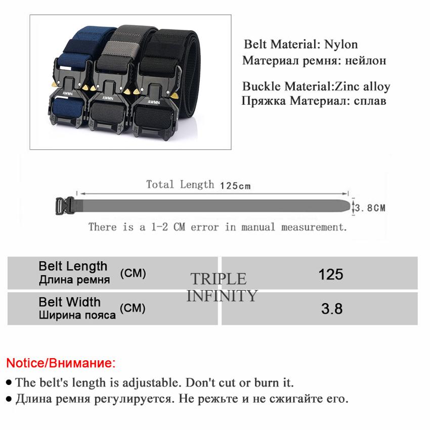 Bộ Ba Vô Cực Mới Thun Quần Jean Nam Dây Ngoài Trời Săn Bắn Khóa Kim Loại Chiến Thuật Dây Đa Chức Năng Nam Dài Vải Bố thắt Lưng