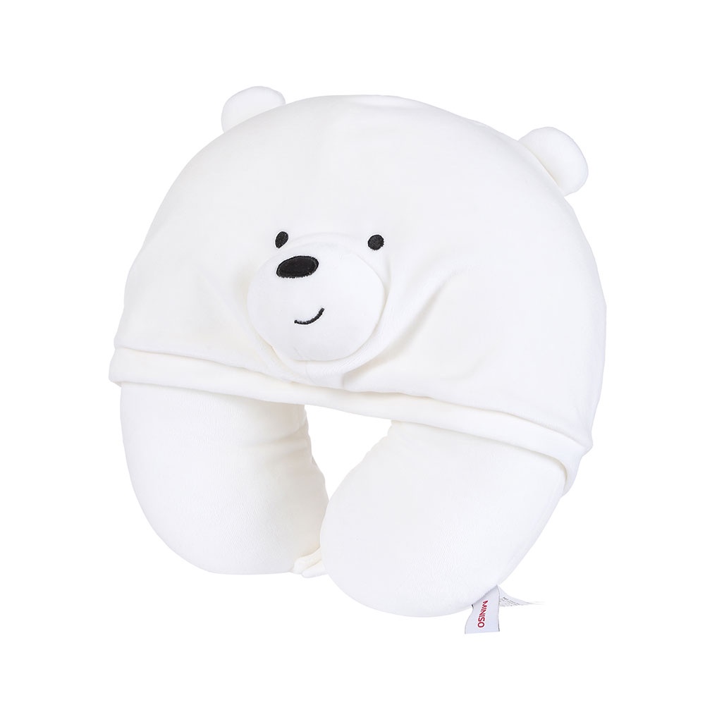 Gối kê cổ chữ U liền nón hình gấu We Bare Bears (Ice Bear) Miniso ngồi văn phòng chống mỏi cổ gáy, giữ ấm đầu