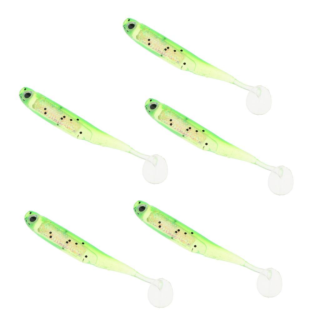 5Pcs Soft Fishing Lures Shad Baits T Tail Swimbait 3D Lifelike Eyes Artificial Bait with Shining Sequins