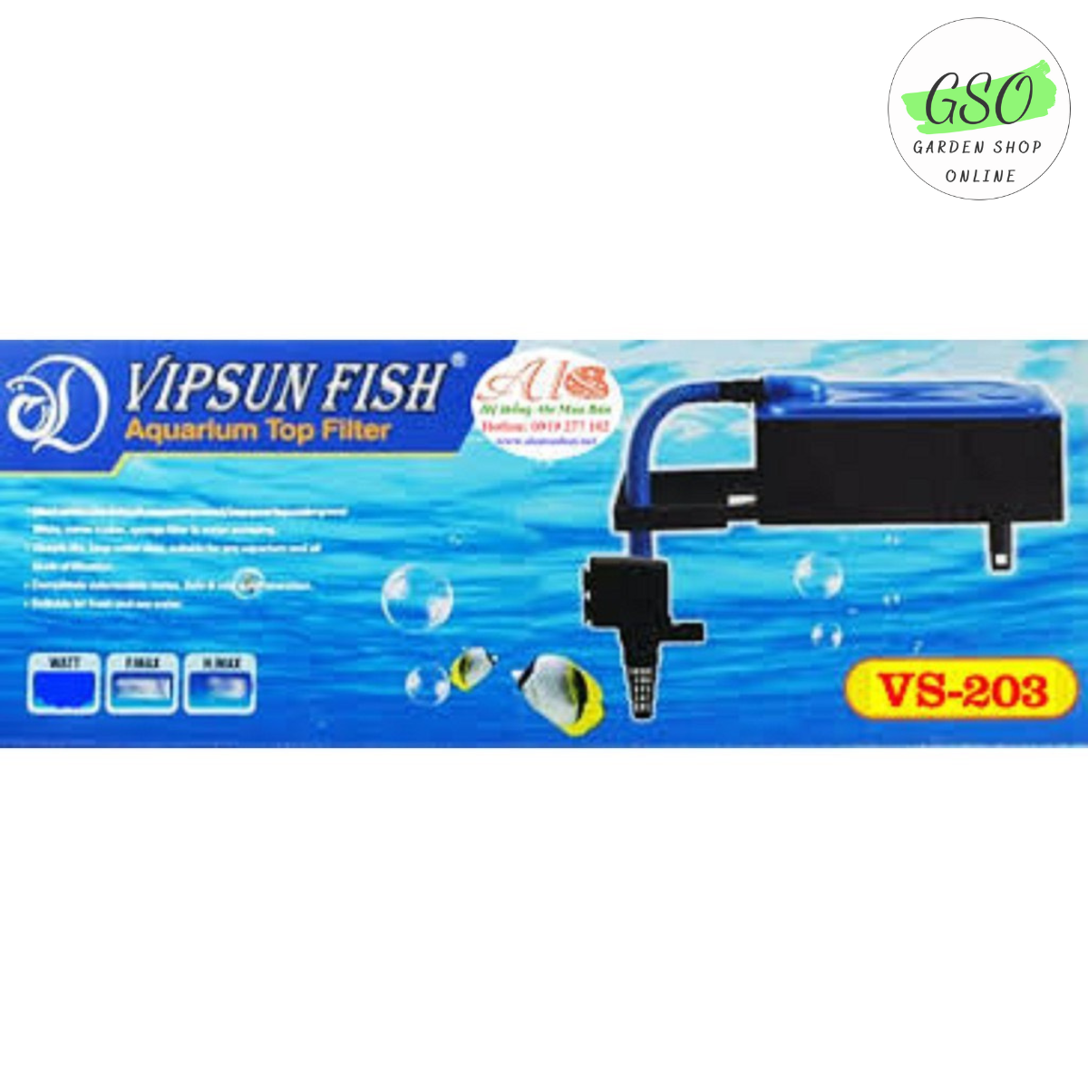 Máy bơm kèm hộp lọc VIPSUN VS-203 công suất 12w - máy lọc nước cho hồ cá - TẶNG kèm bông lọc