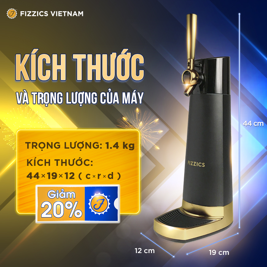 Máy Tạo Bia Tươi FIZZICS Shark Tank Mỹ - Model: PUB FZ404 - Đen Vàng - Tạo Bia Tươi Từ Bia Lon, Bia Chai.