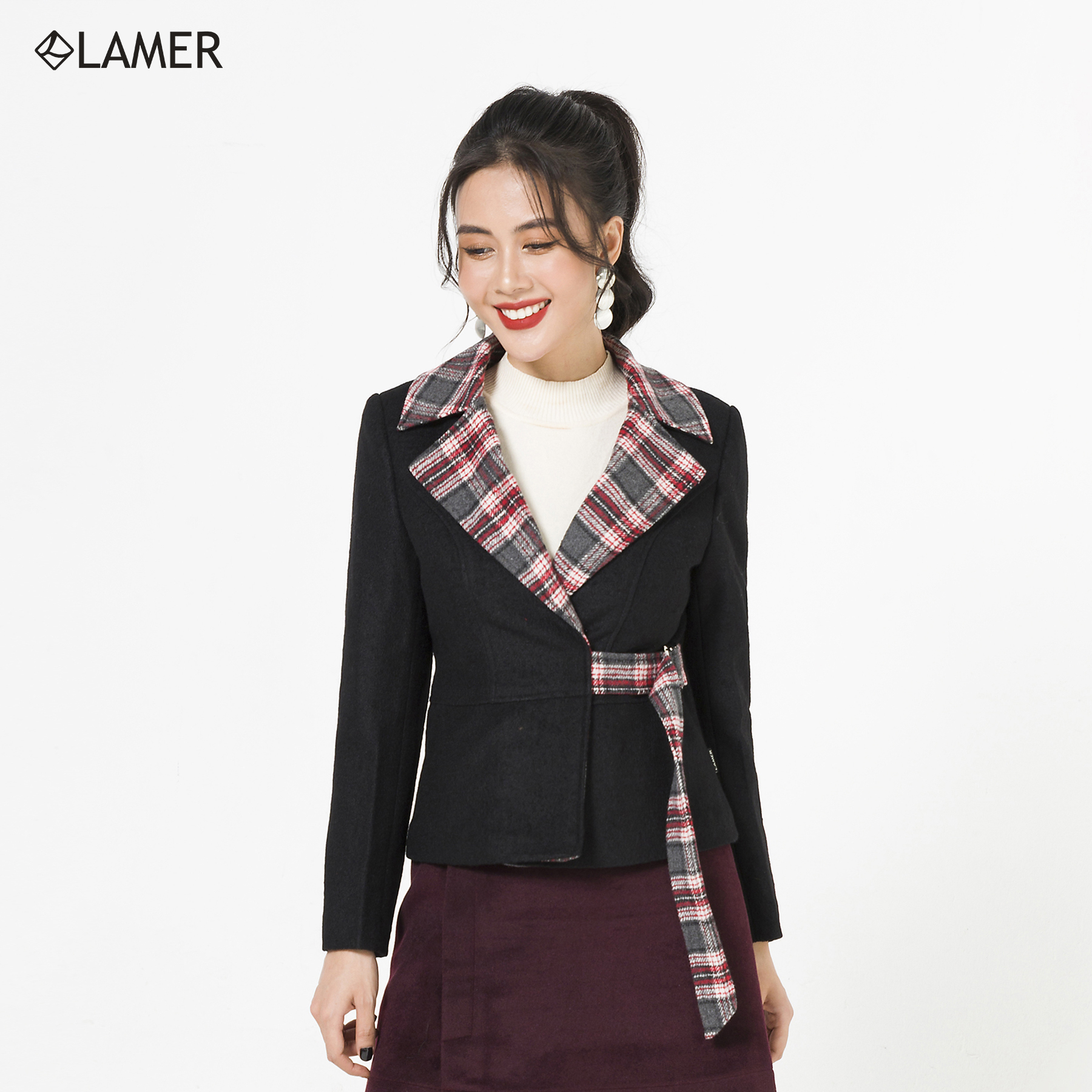 Áo dạ cổ K, khoen đai LAMER L65W20T008