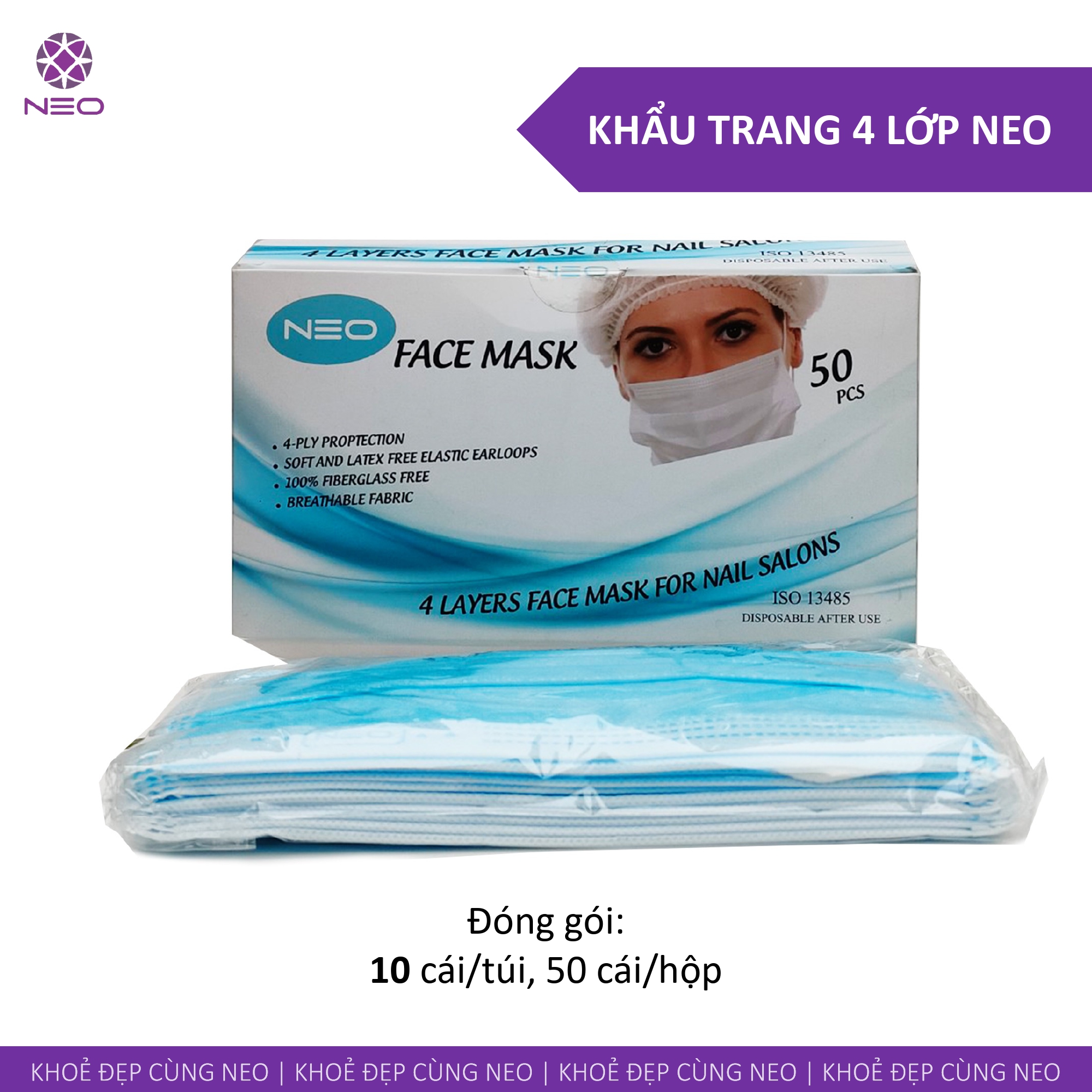 Khẩu Trang 4 Lớp Kháng Khuẩn Thương HIệu NEO Hộp 50 cái/ 4 Layer Face Mask 50 pcs/box