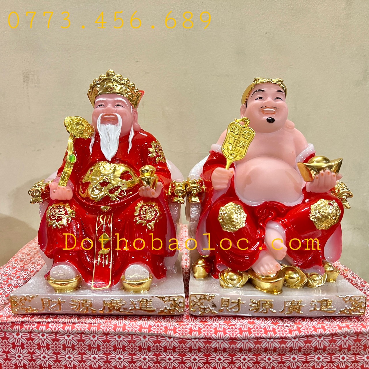 Tượng Thần Tài Thổ Địa ngồi ghế đá cao cấp nhập khẩu Đài Loan cao 19cm – Đỏ