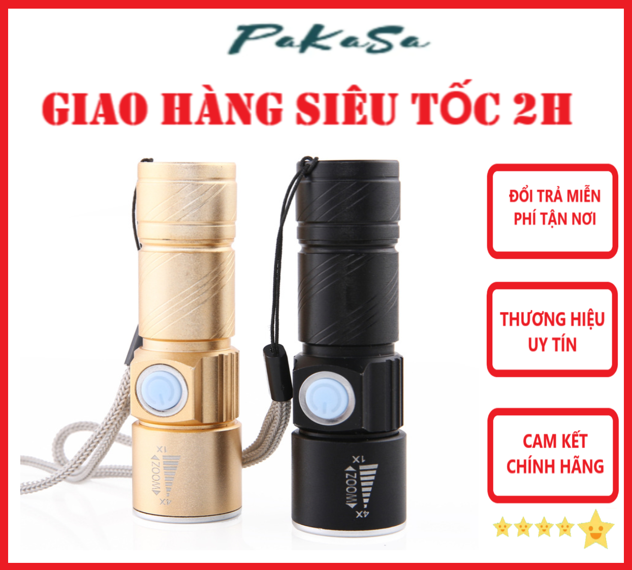 Đèn Pin mini Zoom Siêu Sáng Nhiều Chế Độ Đầu Sạc USB - Hàng Chính Hãng