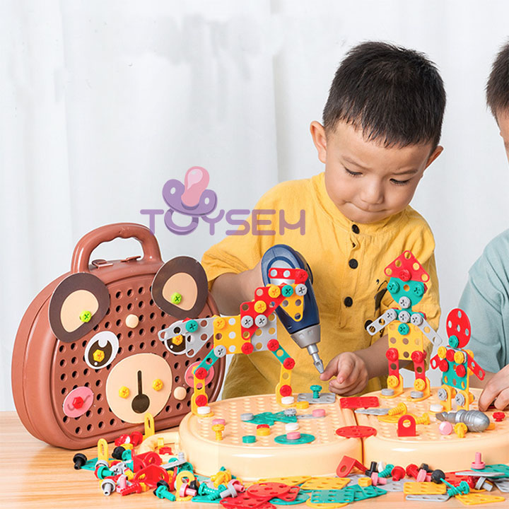 Hộp đồ chơi lắp ráp mô hình bằng ốc vít cho bé - Đồ chơi máy khoan điện - Đồ chơi kỹ sư phát triển trí tuệ tư duy cho trẻ - Quà tặng sinh nhật cho các bé