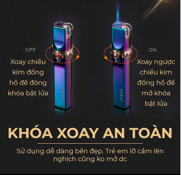 Bật Lửa Jobon Tròn Khóa Xoay ZB-633A, Loại Khò 1 Tia Cực Mạnh