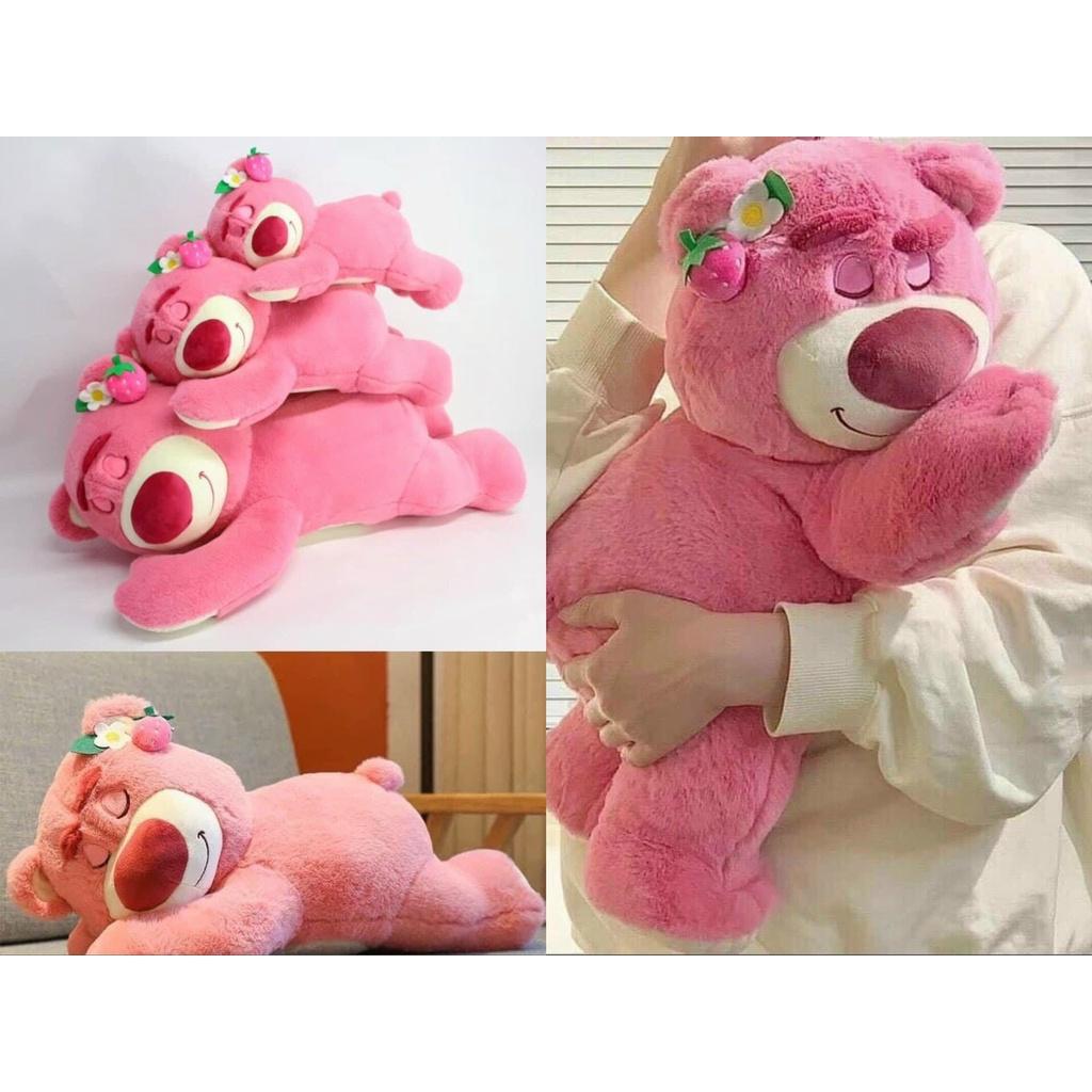 Gấu Bông LOTSO HUGGIN BEAR Lông Xù Tai Dâu Nằm Ngủ Đáng Yêu Kích Thước: 45cm-55cm-70cm