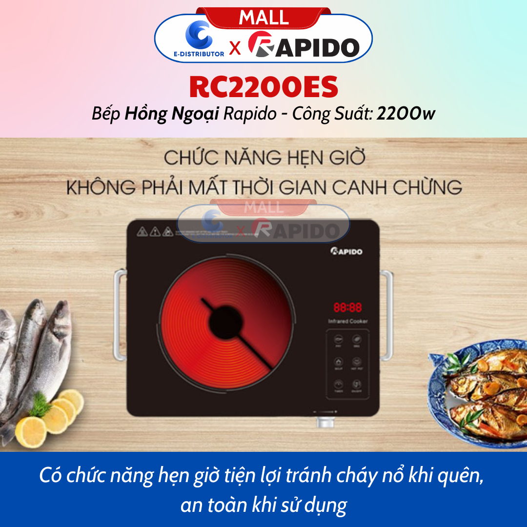 Bếp Hồng Ngoại Đơn RC2200ES -  Công Suất 2200W - Dùng Được Cho Tất Cả Các Loại Nồi, Chảo - Bảo Hành 12 Tháng - Hàng Chính Hãng