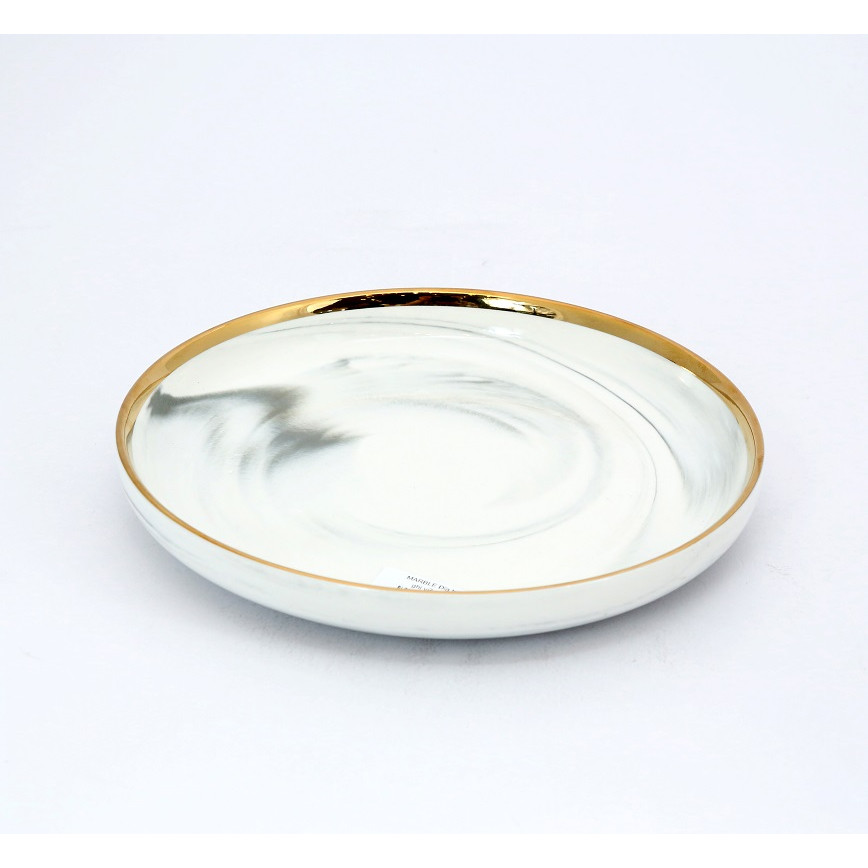 Đĩa tròn vân đá ghi viền vàng 21cm 5241TM MARBLE