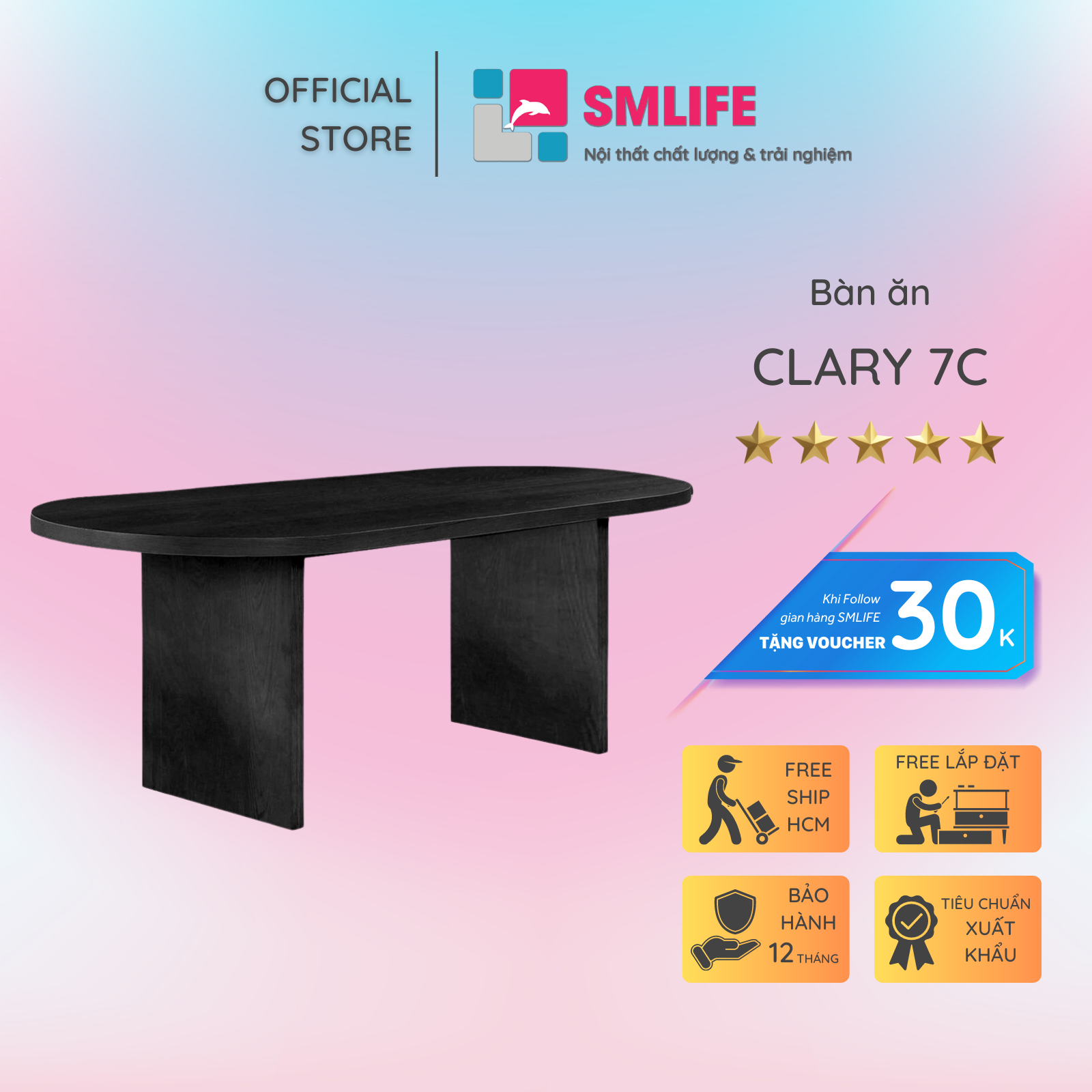 Bàn ăn đơn giản hình Oval phủ veneer tần bì hiện đại SMLIFE Clary 7C | D208,3 x R91,4 x C74,9cm | gỗ Sồi