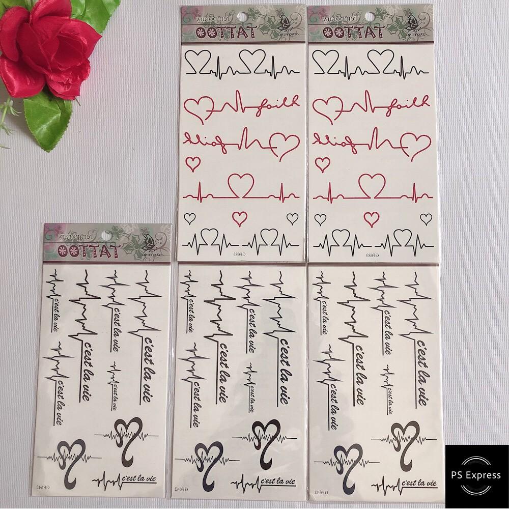 Combo 5 tấm hình xăm dán tattoo cao cấp 10x20cm NHỊP TIM THỔN THỨC