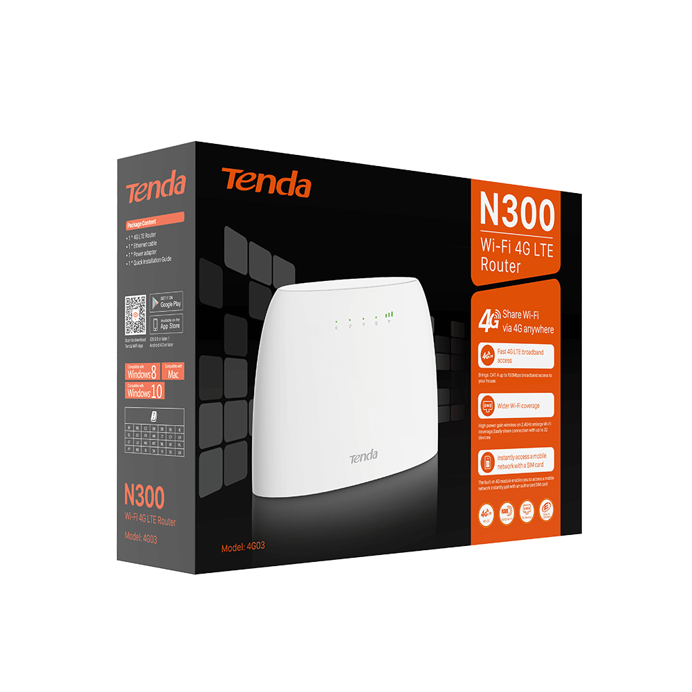 Bộ Phát WiFi 4G Tenda 4G03 | 4G LTE | 300Mbps - Hàng Chính Hãng