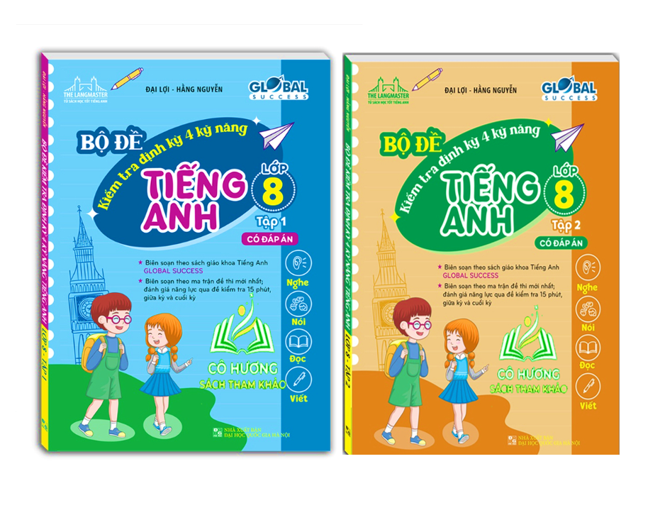 Sách - Combo GLOBAL SUCCESS - Bộ đề kiểm tra định kỳ 4 kỹ năng tiếng anh lớp 8 tập 1+2