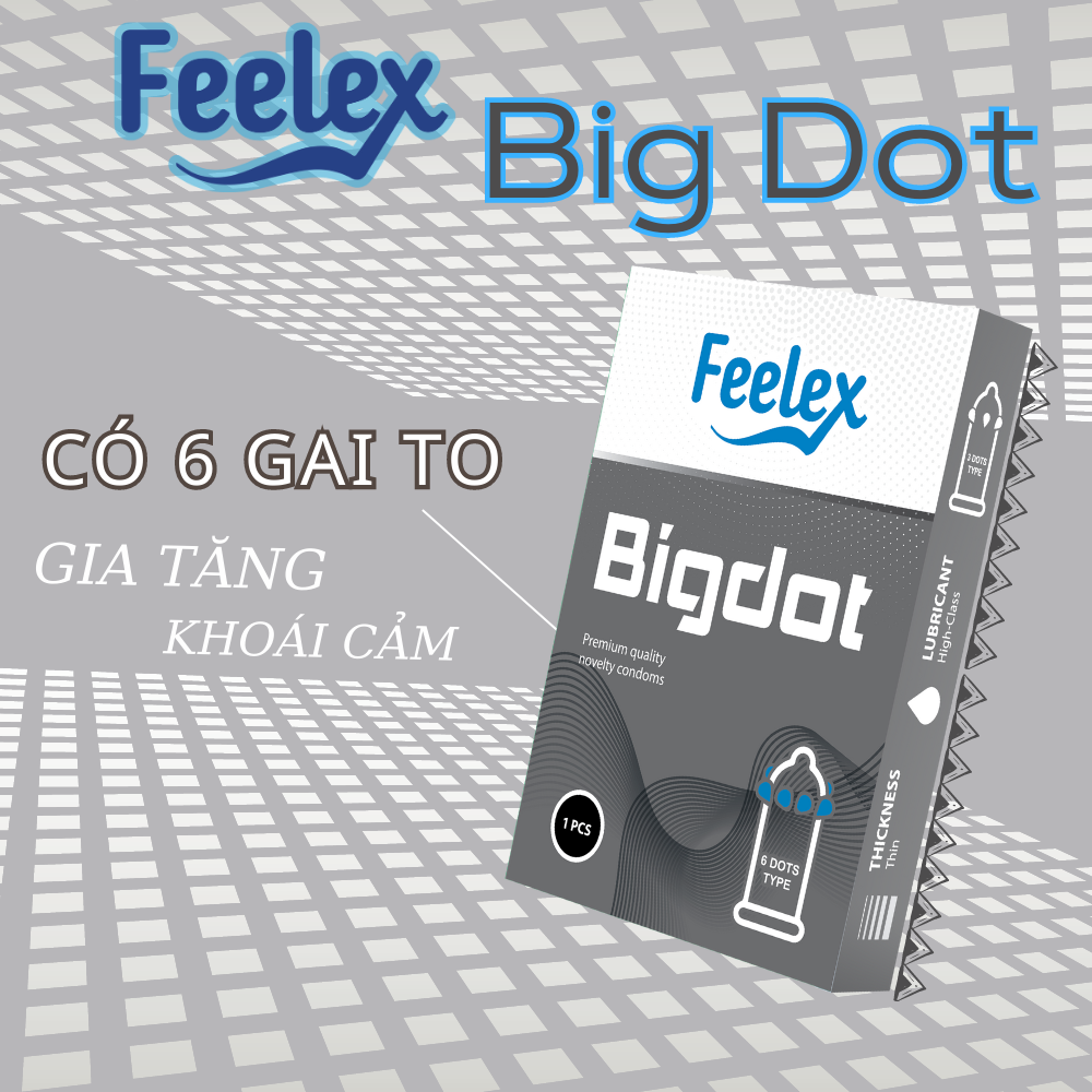 Bao cao su Feelex Bigdot Gân Gai Bi lớn nhiều gel bôi trơn, Hộp 1 bcs