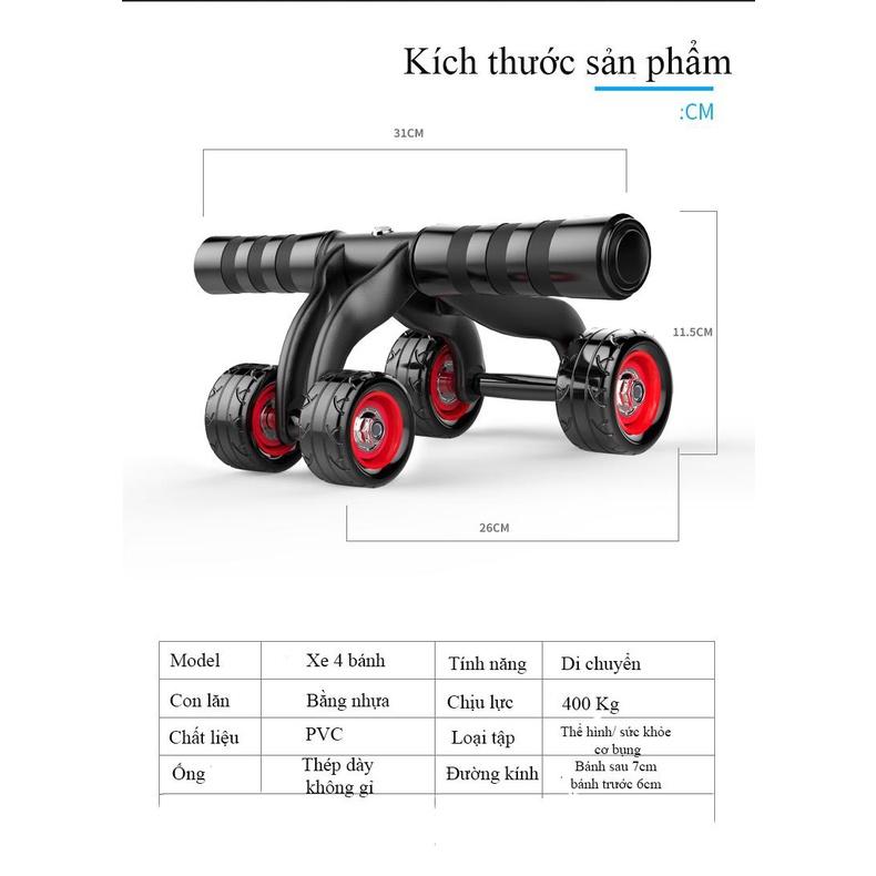 Con lăn tập cơ bụng,tập ghym,tập thể hình tại nhà 4 bánh cao cấp tặng kèm miếng lót