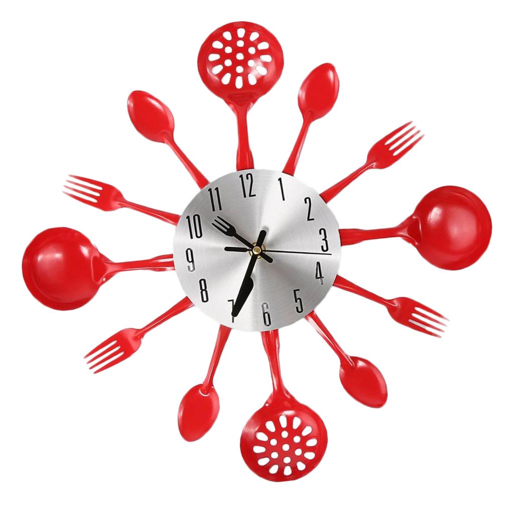 Kitchen Wall Clock 3D Kitchen Spoon Fork Wall Clock Wall Wall Room Black