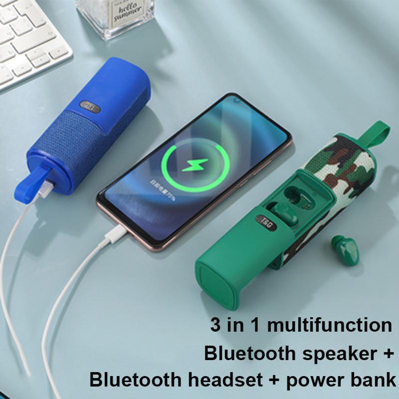 Loa Bluetooth không dây di động 3 trong 1 Tai nghe Bluetooth Pin 1500mAh Power Bank Tai nghe nhét trong tai mini Loa siêu trầm âm thanh nổi Màu sắc: ĐEN