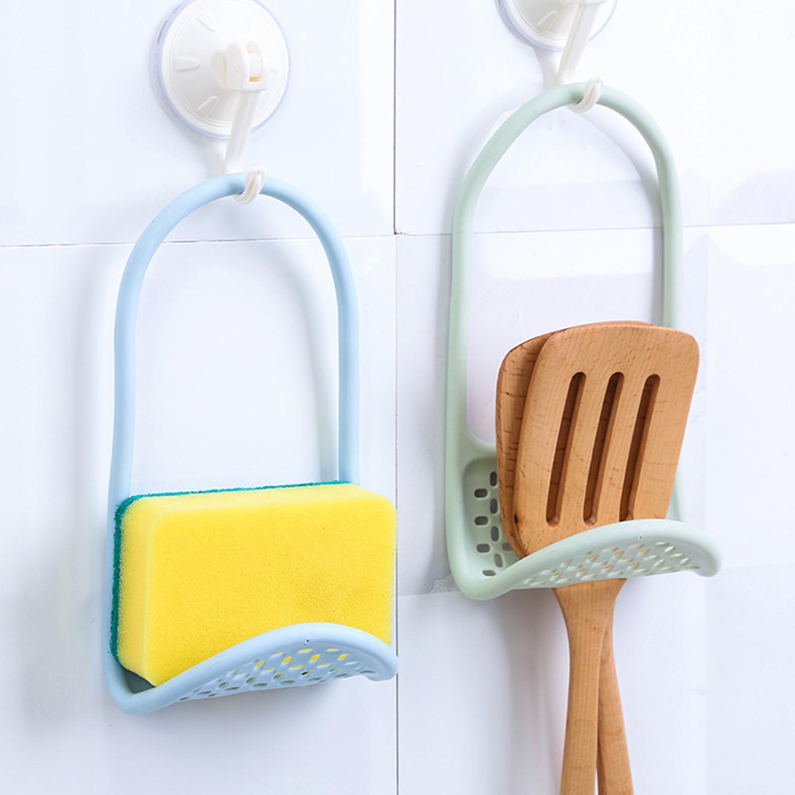 Kitchen sink sponge holder over sink drying rack blue