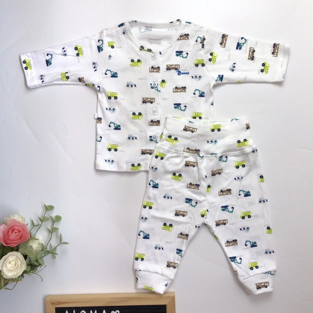 Bộ sơ sinh dài tay chất thun cotton xuất dư mềm - co giãn - quần lưng cao ấm bụng cho bé từ 7-10kg