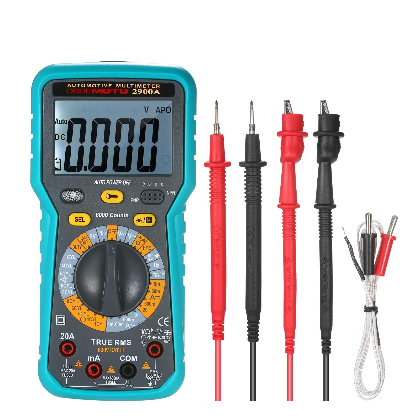 6000 Count LCD Digital Automotive Multimeter True RMS Universal Tester with Flashlight