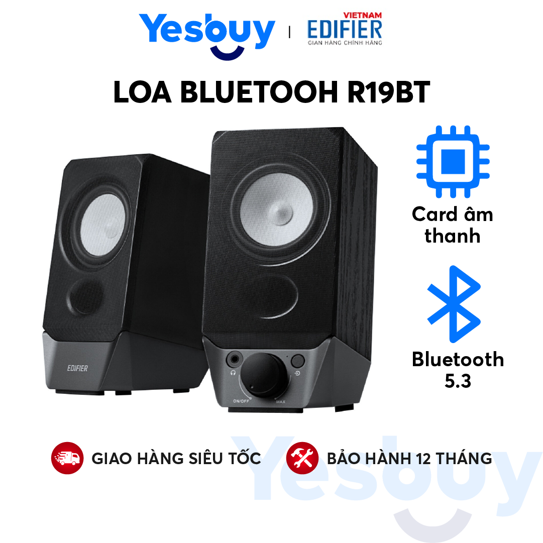 Bộ loa 2.0 cao cấp EDIFIER R19BT có Bluetooth 5.3 Hỗ trợ kết nối có dây AUX và kết nối tai nghe - Hàng chính hãng - Bảo Hành 12 Tháng