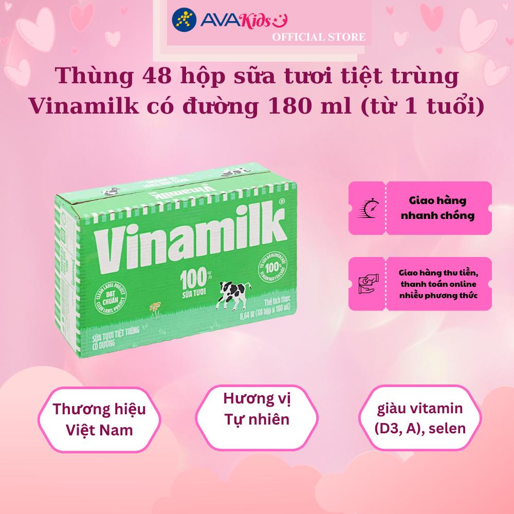 Thùng 48 hộp sữa tươi tiệt trùng Vinamilk có đường 180 ml (từ 1 tuổi)