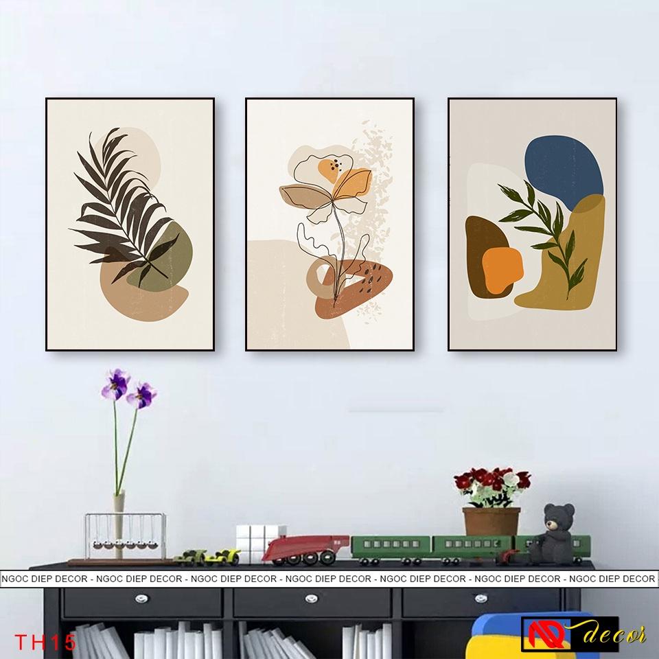 Tranh Canvas phòng ngủ BOHO hiện đại treo tường 3 bức trang trí phòng khách Decor nghệ thuật hiện đại đẹp cao cấp HĐ39