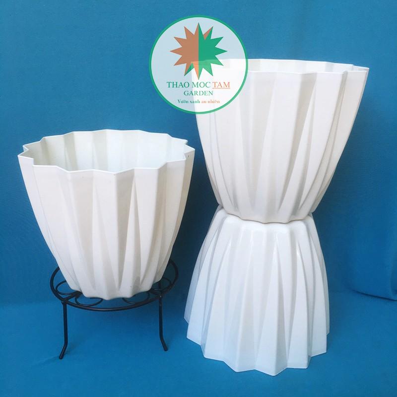 05c Chậu Kim Cương 25x22cm cạnh khế – Chậu nhựa kim cương nhiều cạnh, trồng hoa, cây kiểng trang trí sang trọng
