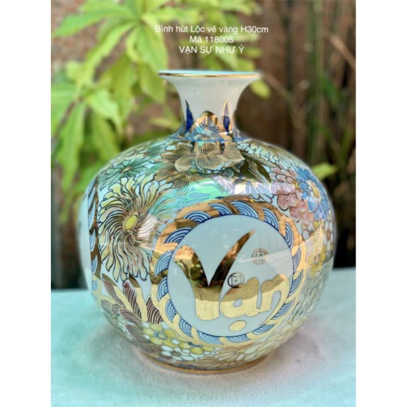 Bình hút tài lộc VẠN-SỰ-NHƯ-Ý vẽ vàng 24k