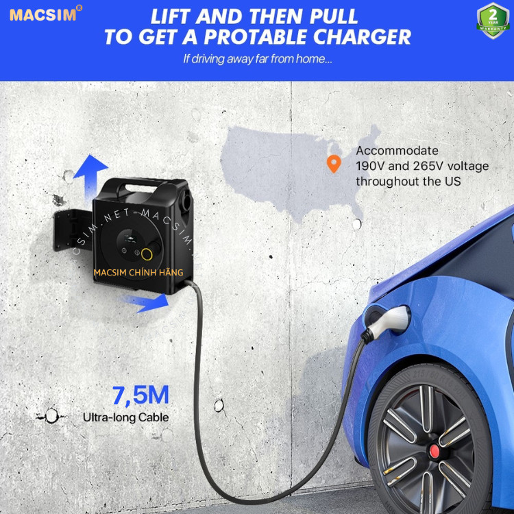 Sạc ô tô điện Wuling mini ev - Sạc di động cao cấp 3,68KW (6-16A) chính hãng Macsim